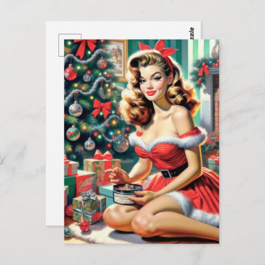 Retro kerstmis omhoog briefkaart (Voorkant / Achterkant)