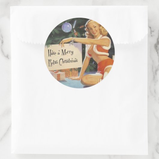 Retro kerstmis omhoog ronde sticker (Tas)