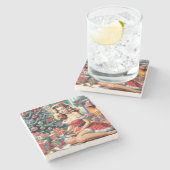 Retro kerstmis omhoog stenen onderzetter (Zijkant)