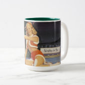 Retro kerstmis omhoog tweekleurige koffiemok (Voorkant rechts)