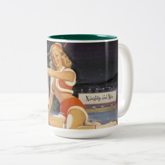 Retro kerstmis omhoog tweekleurige koffiemok (Voorkant rechts)