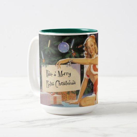 Retro kerstmis omhoog tweekleurige koffiemok (Voorkant links)