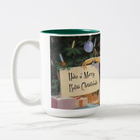 Retro kerstmis omhoog tweekleurige koffiemok (Links)