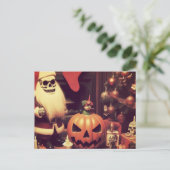 Retro Kerstmis ontmoet Halloween Horror Briefkaart (Staand voorkant)