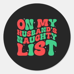 Retro Kerstmis Op De Stoute Lijst Van Mijn Man Ronde Sticker