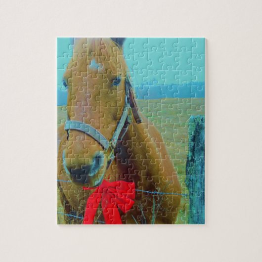 retro Kerstmis Paard Legpuzzel (Verticaal)