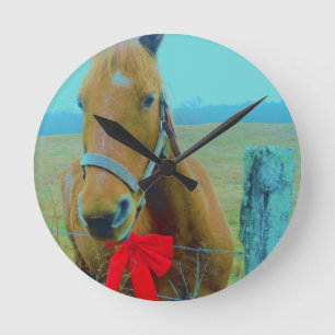retro Kerstmis Paard Ronde Klok