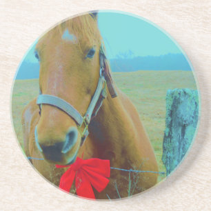 retro Kerstmis Paard Zandsteen Onderzetter