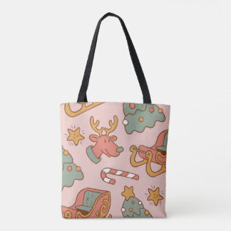 Retro Kerstmis Patroon Mooie Vintage Vakantie Tote Bag