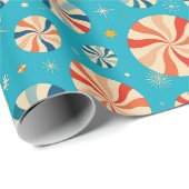 Retro Kerstmis Pepermunt Snoep Blauw Cadeaupapier (Rol Hoek)