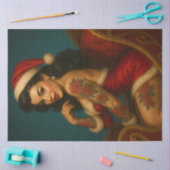 Retro Kerstmis Pin-Up in rode slee • Retro Tissuepapier (Craft)
