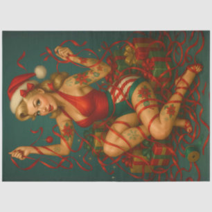 Retro Kerstmis Pin-Up met Cadeaus en Vakantie Tissuepapier