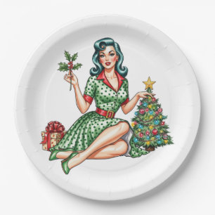 Retro Kerstmis Pin-Up Papieren Bord