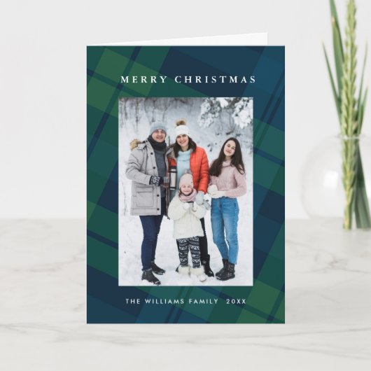 Retro Kerstmis Plaid 2 Foto Groet Feestdagen Kaart (Voorkant)
