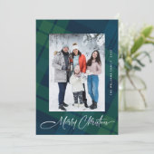 Retro Kerstmis Plaid 2 Foto Groet Feestdagenkaart (Staand voorkant)