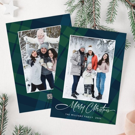 Retro Kerstmis Plaid 2 Foto Groet Feestdagenkaart