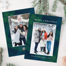 Retro Kerstmis Plaid 2 Foto Groet Feestdagenkaart