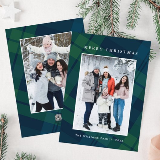 Retro Kerstmis Plaid 2 Foto Groet Feestdagenkaart