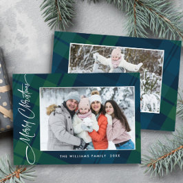 Retro Kerstmis Plaid 2 Foto Groet Feestdagenkaart