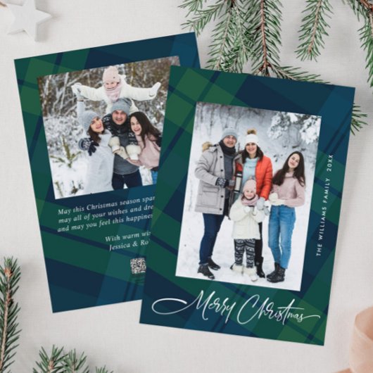 Retro Kerstmis Plaid 2 Foto Groet Feestdagenkaart