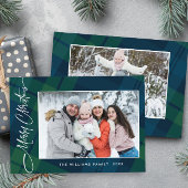 Retro Kerstmis Plaid 2 Foto Groet Feestdagenkaart