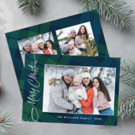 Retro Kerstmis Plaid 3 Foto Groet Feestdagenkaart