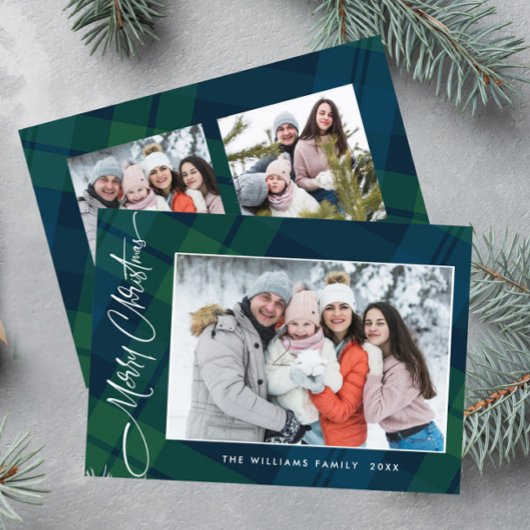 Retro Kerstmis Plaid 3 Foto Groet Feestdagenkaart