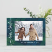 Retro Kerstmis Plaid 3 Foto Groet Feestdagenkaart (Staand voorkant)