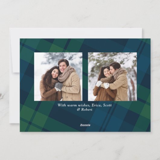 Retro Kerstmis Plaid 3 Foto Groet Feestdagenkaart (Achterkant)