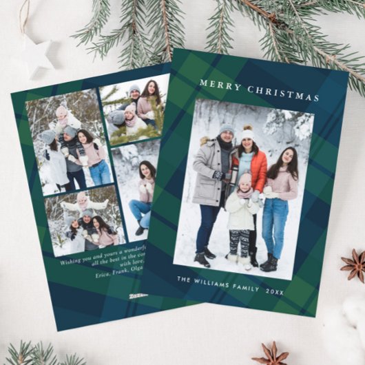 Retro Kerstmis Plaid 5 Foto Groet Feestdagenkaart