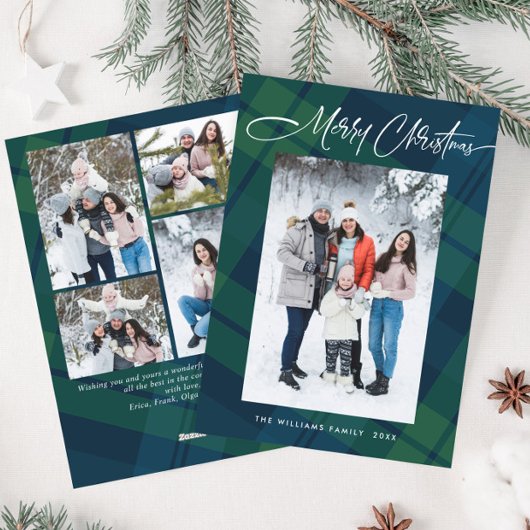 Retro Kerstmis Plaid 5 Foto Groet Feestdagenkaart