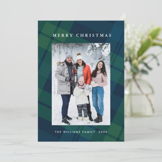Retro Kerstmis Plaid 5 Foto Groet Feestdagenkaart (Staand voorkant)