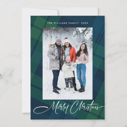 Retro Kerstmis Plaid 5 Foto Groet Feestdagenkaart (Voorkant)