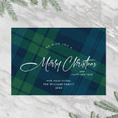 Retro Kerstmis Plaid Groen Blauw Groet Feestdagenkaart