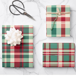 Retro Kerstmis Plaid in Rode Crème en Groen Inpakpapier Vel