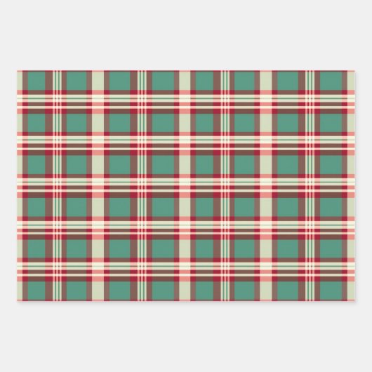 Retro Kerstmis Plaid in Rode Crème en Groen Inpakpapier Vel (Voorkant 3)