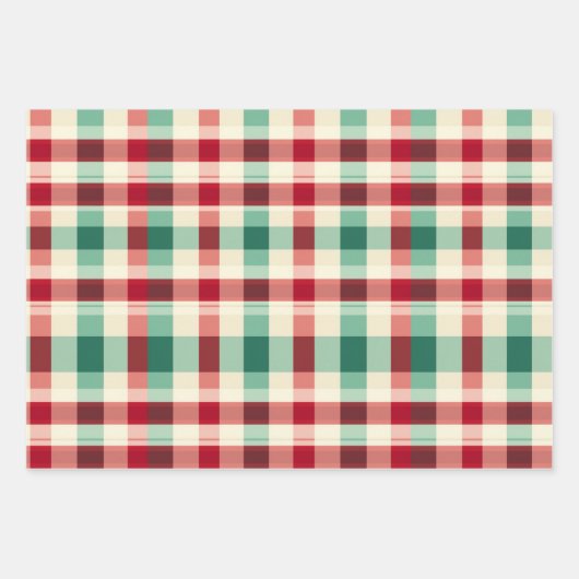 Retro Kerstmis Plaid in Rode Crème en Groen Inpakpapier Vel (Voorkant 2)
