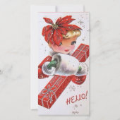  Retro Kerstmis Poinsettia Lady Custom Feestdagenkaart (Voorkant)