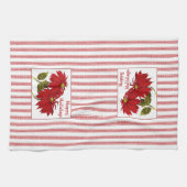 Retro Kerstmis Poinsettia rode en witte streep Theedoek (Horizontaal)