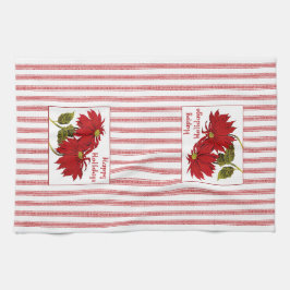 Retro Kerstmis Poinsettia rode en witte streep Theedoek