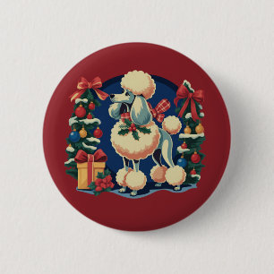 Retro Kerstmis Poodle Vintage 1950's Vakantie Hond Ronde Button 5,7 Cm