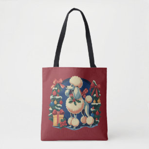 Retro Kerstmis Poodle Vintage 1950's Vakantie Hond Tote Bag