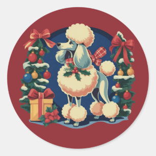 Retro Kerstmis Poodle Vintage Jaren 50 Vakantiedog Ronde Sticker