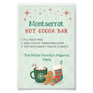 Retro Kerstmis Pyjama Feest Hot Cocoa Bar Bord Foto Afdruk