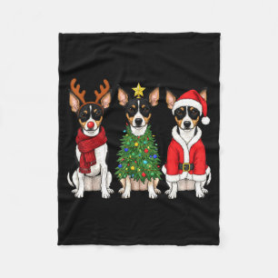 Retro Kerstmis Rat Terrier Kerstman Rendier Hond L Fleece Deken