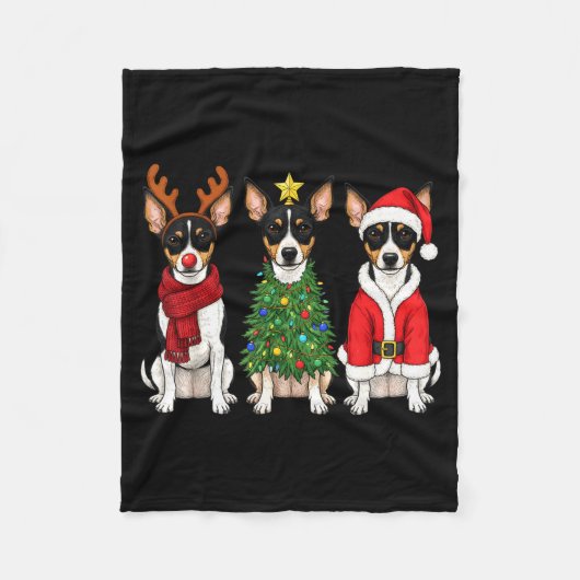 Retro Kerstmis Rat Terrier Kerstman Rendier Hond L Fleece Deken (Voorkant)