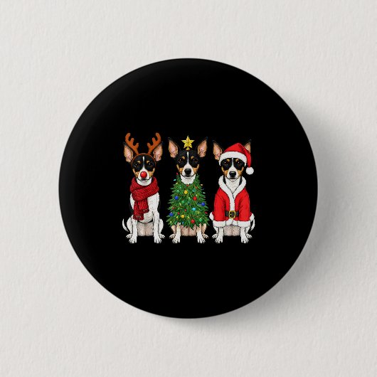 Retro Kerstmis Rat Terrier Kerstman Rendier Hond L Ronde Button 5,7 Cm (Voorkant)