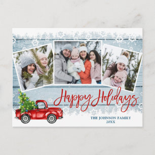 Retro Kerstmis Red Truck 3 PHOTO Greeting Holiday Briefkaart