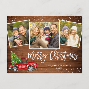 Retro Kerstmis Red Truck 3 PHOTO Greeting Holiday Briefkaart
