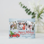 Retro Kerstmis Red Truck 3 PHOTO Greeting Holiday Briefkaart (Staand voorkant)